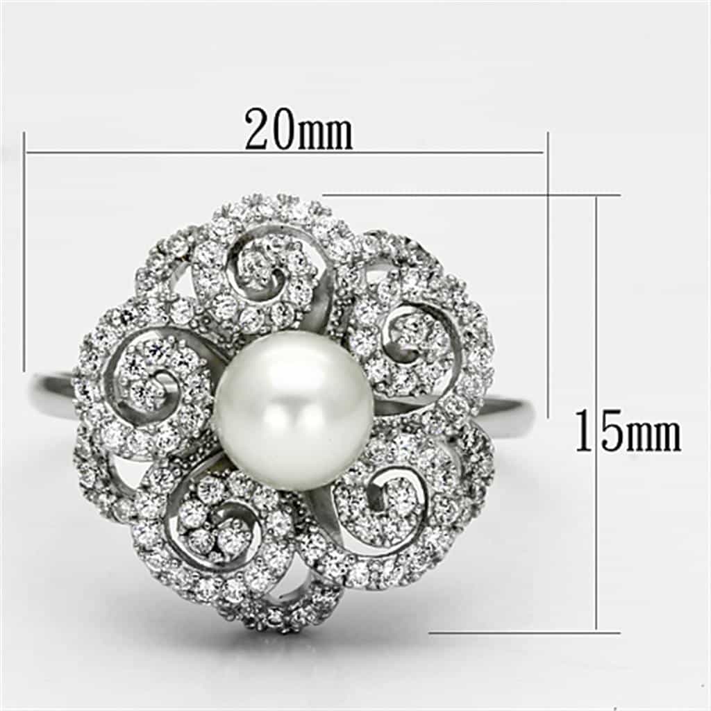 Sterling Silver CZ Pearl Flower Swirl Halo Ring view 2