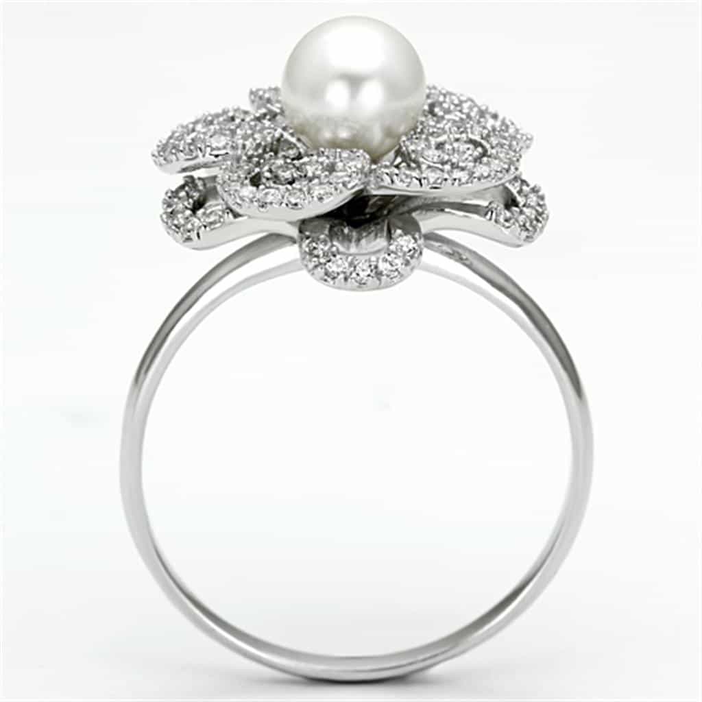 Sterling Silver CZ Pearl Flower Swirl Halo Ring view 8