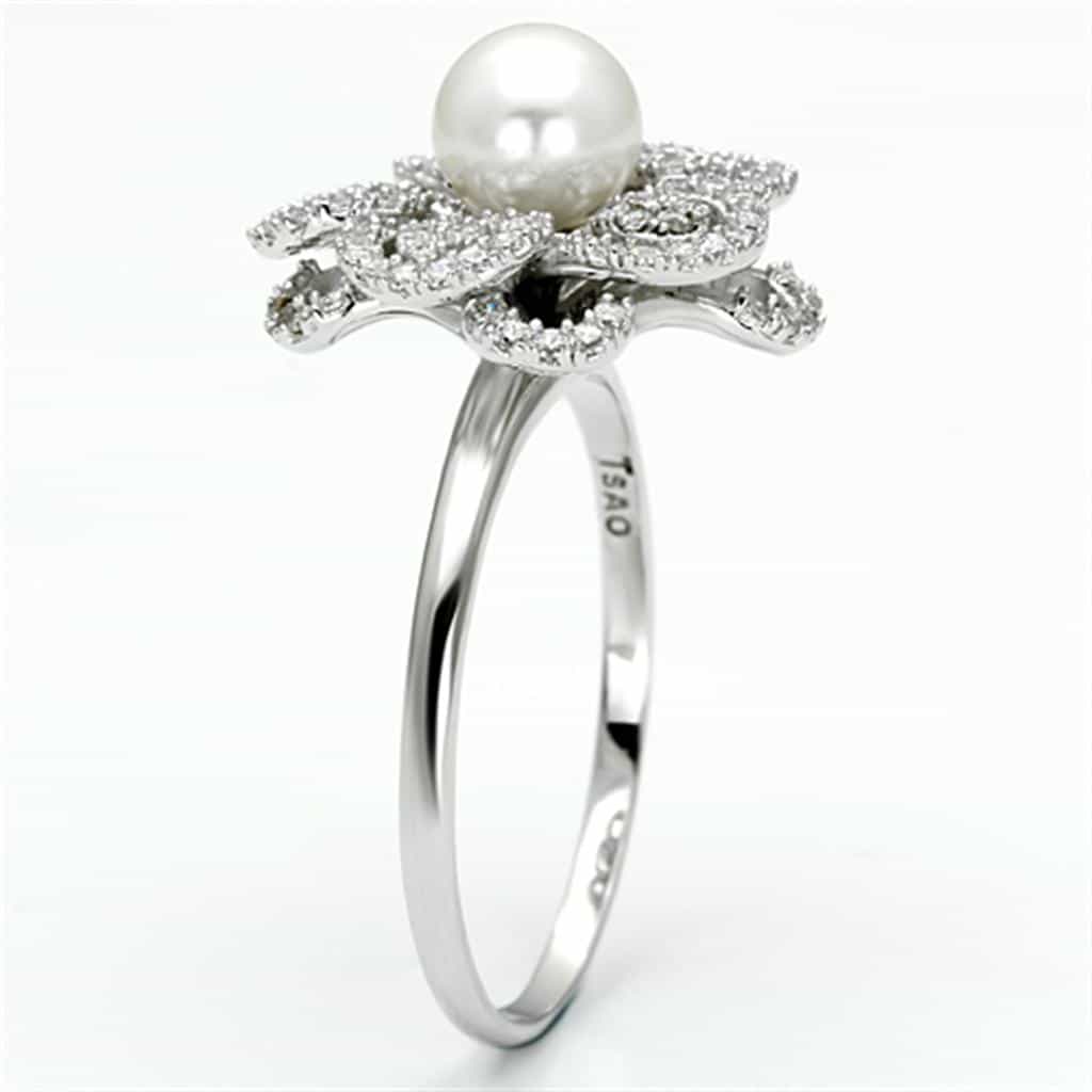 Sterling Silver CZ Pearl Flower Swirl Halo Ring view 9
