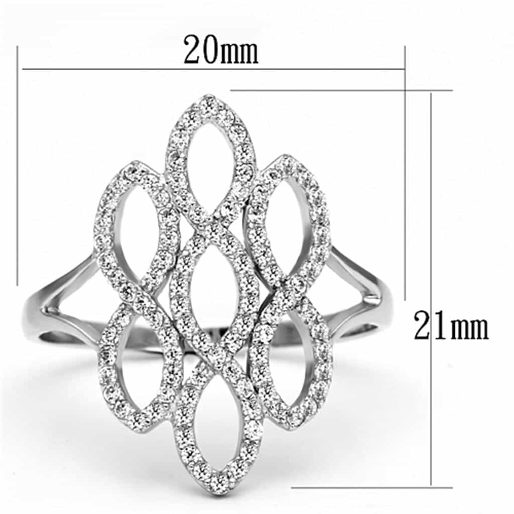Sterling Silver CZ Pave Open Leaf Flower Wide Ring view 7