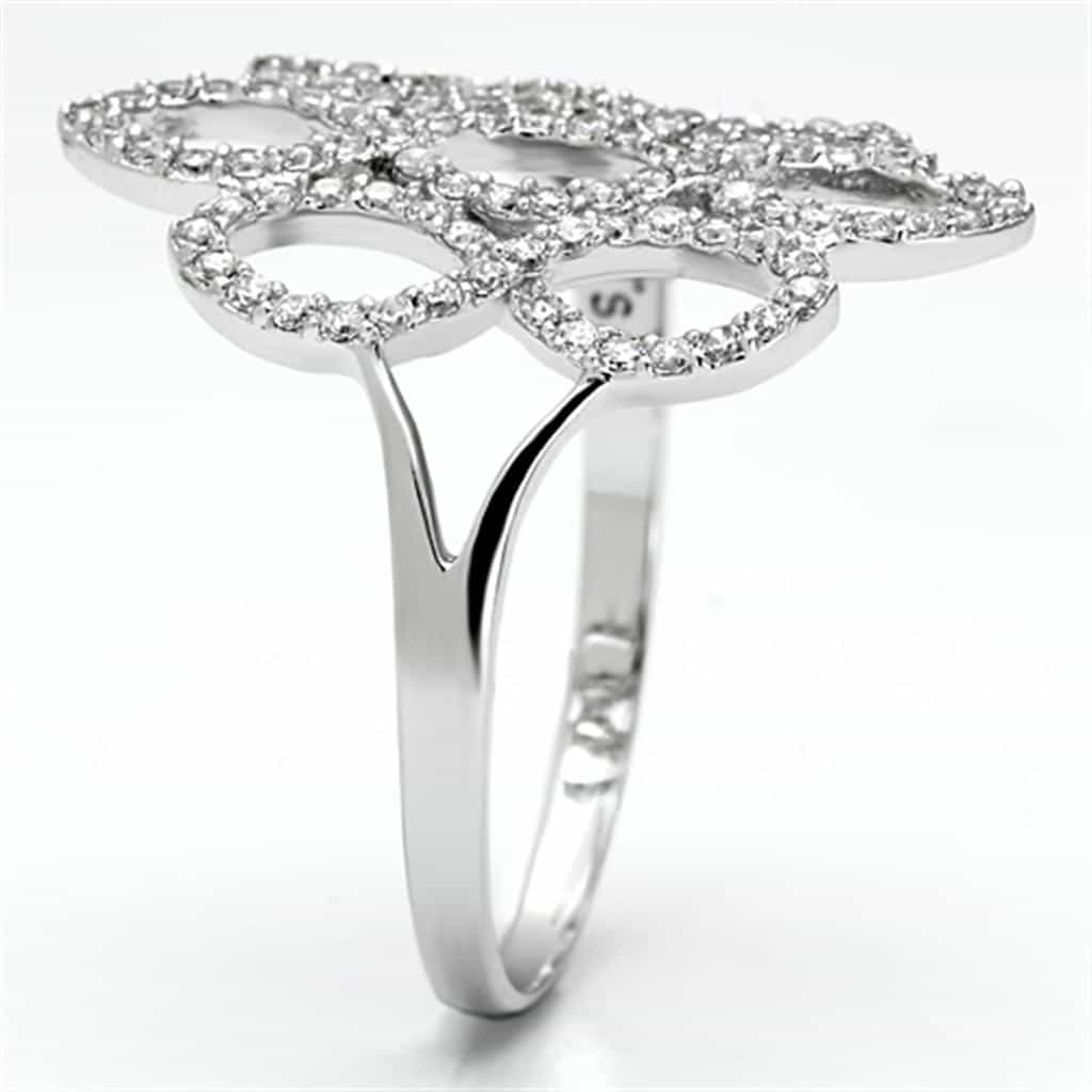 Sterling Silver CZ Pave Open Leaf Flower Wide Ring view 4