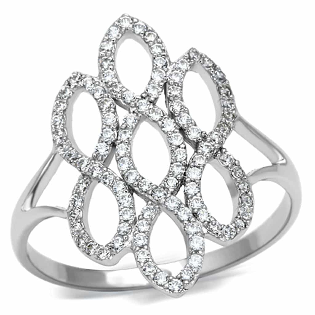 Sterling Silver CZ Pave Open Leaf Flower Wide Ring view 10