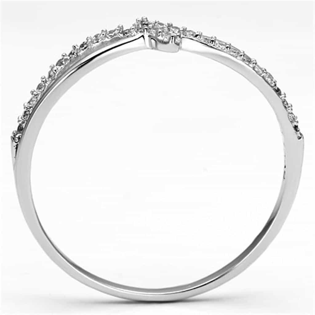 Sterling Silver CZ Criss Cross X Pave Thin Ring view 3