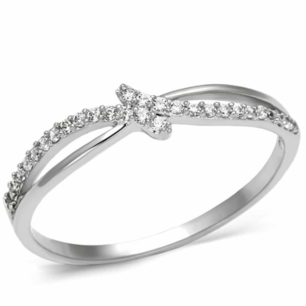 Sterling Silver CZ Criss Cross X Pave Thin Ring view 10