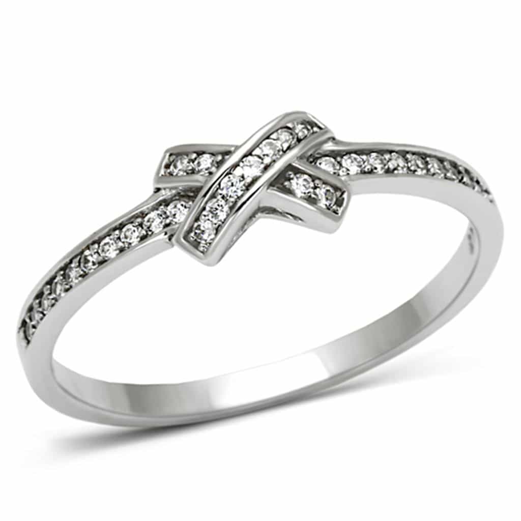 Sterling Silver CZ X Kiss Crossover Pave Ring view 10