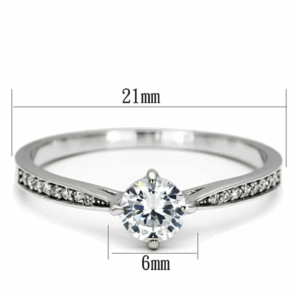 Sterling Silver CZ Round Solitaire Split Pave Thin Ring view 2