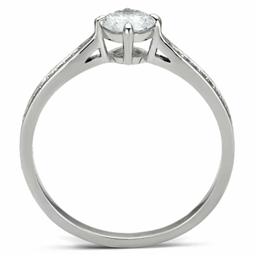 Sterling Silver CZ Round Solitaire Split Pave Thin Ring view 8