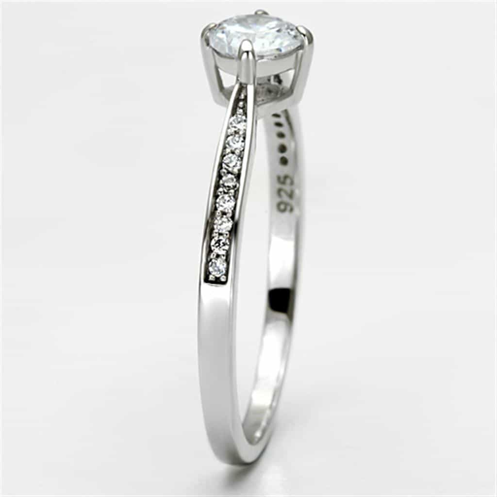 Sterling Silver CZ Round Solitaire Split Pave Thin Ring view 9