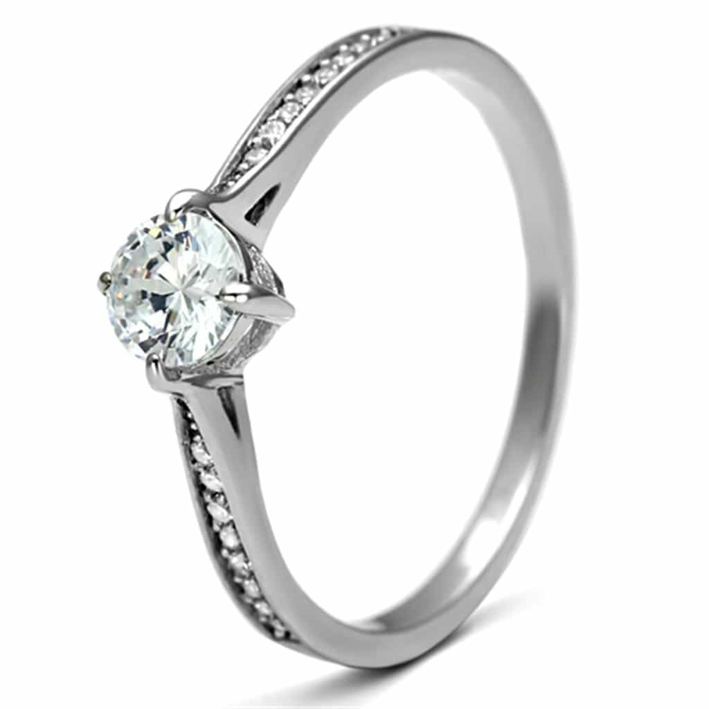 Sterling Silver CZ Round Solitaire Split Pave Thin Ring view 10