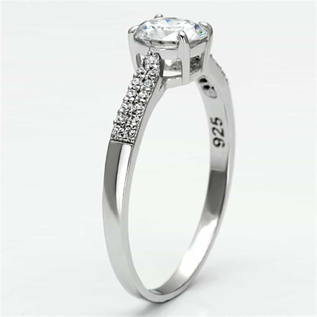 Sterling Silver CZ Round Four Prong Pave Double Band Ring view 4