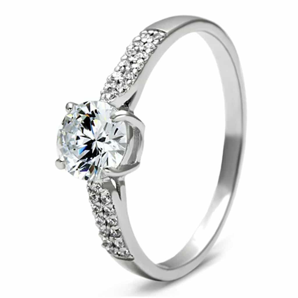 Sterling Silver CZ Round Four Prong Pave Double Band Ring view 10