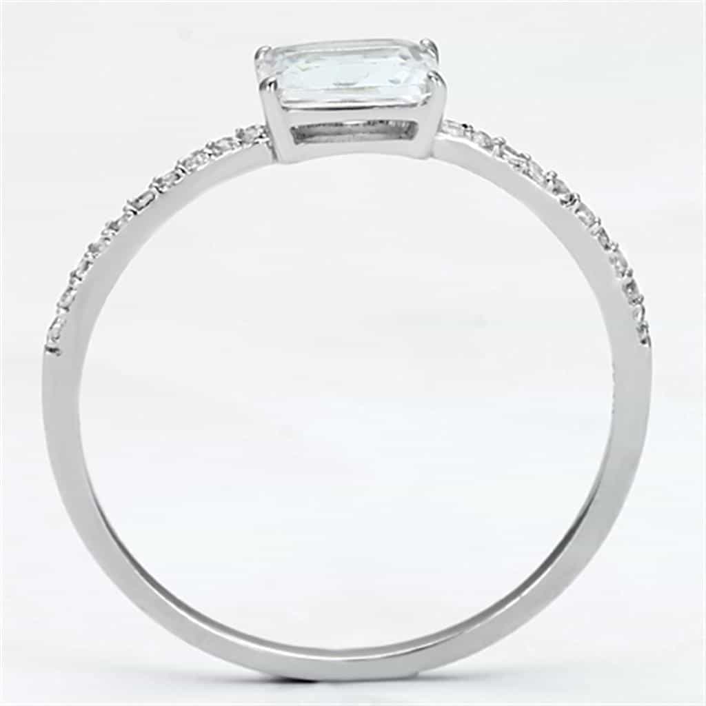 Sterling Silver CZ Oval Solitaire Pave Thin Ring view 8