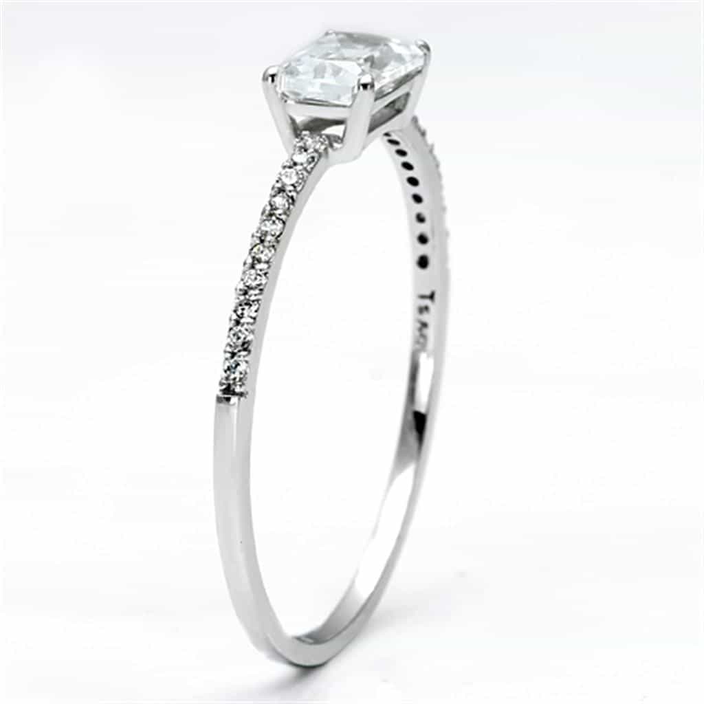 Sterling Silver CZ Oval Solitaire Pave Thin Ring view 9
