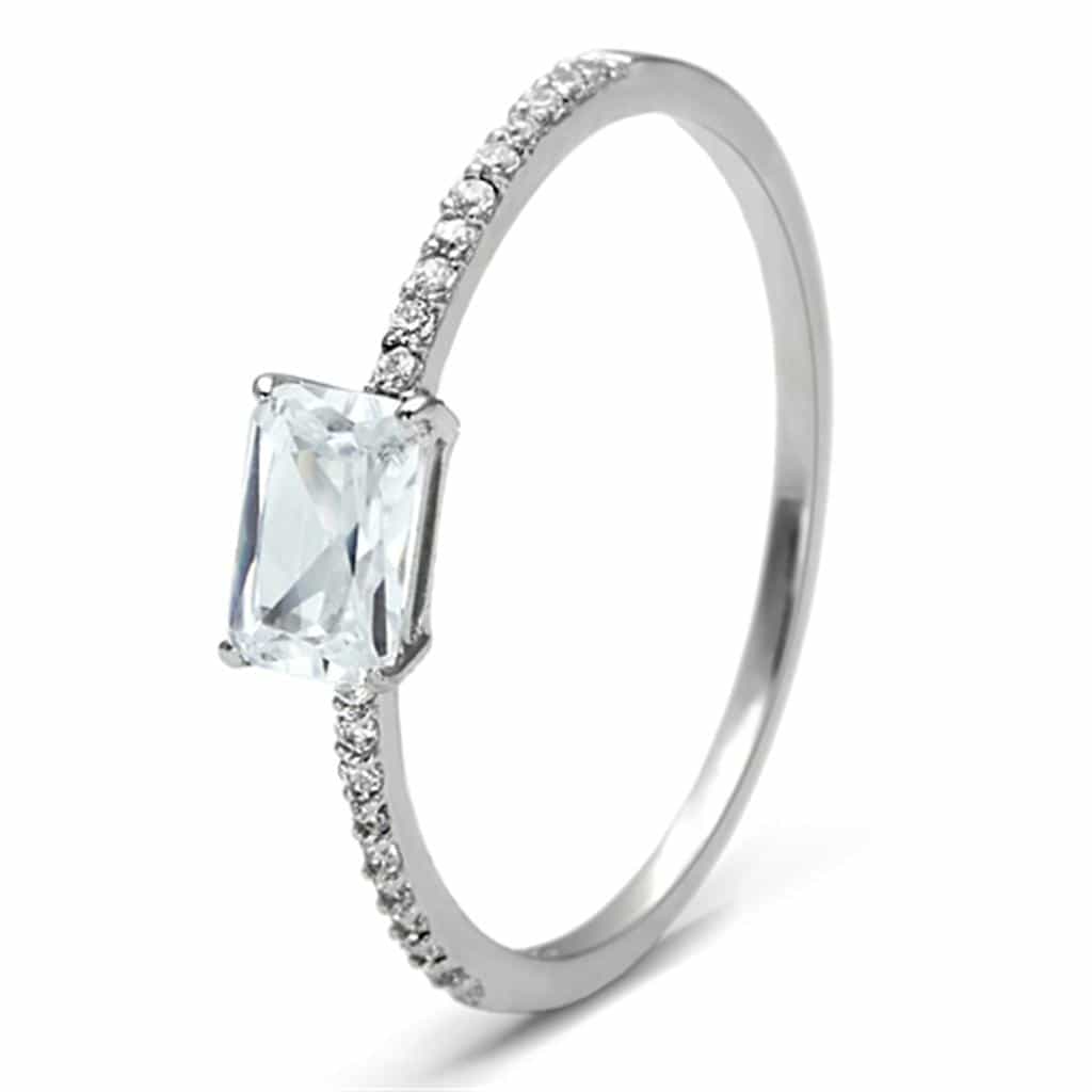 Sterling Silver CZ Oval Solitaire Pave Thin Ring view 5