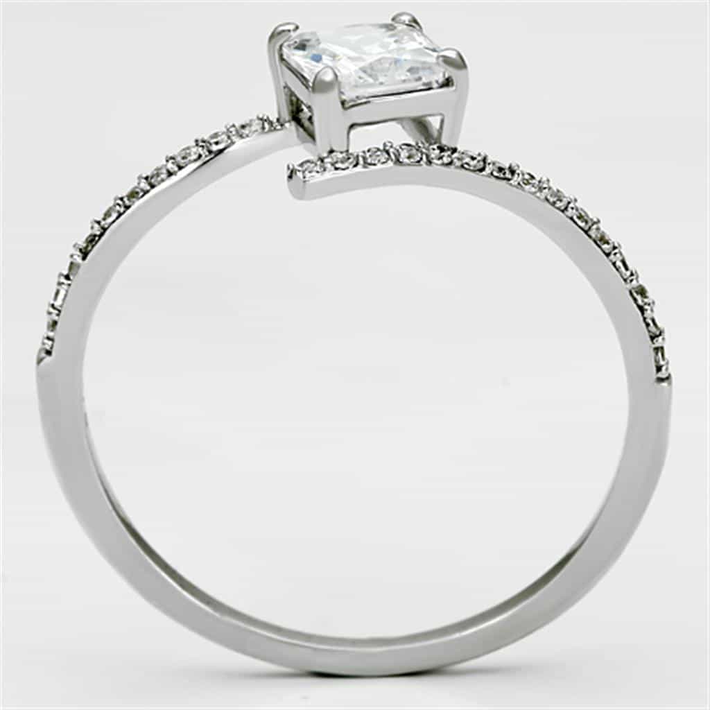 Sterling Silver CZ Emerald Cut Solitaire Pave Thin Ring view 3