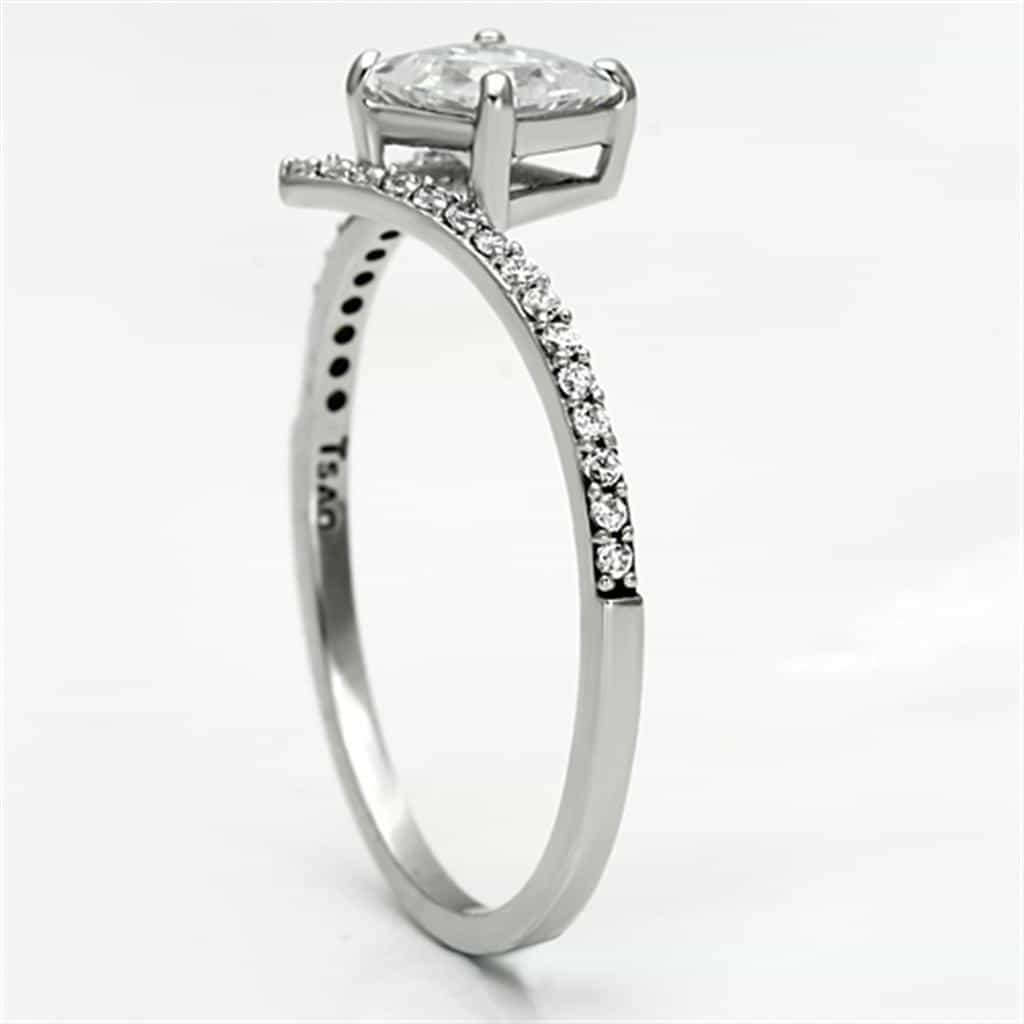 Sterling Silver CZ Emerald Cut Solitaire Pave Thin Ring view 9