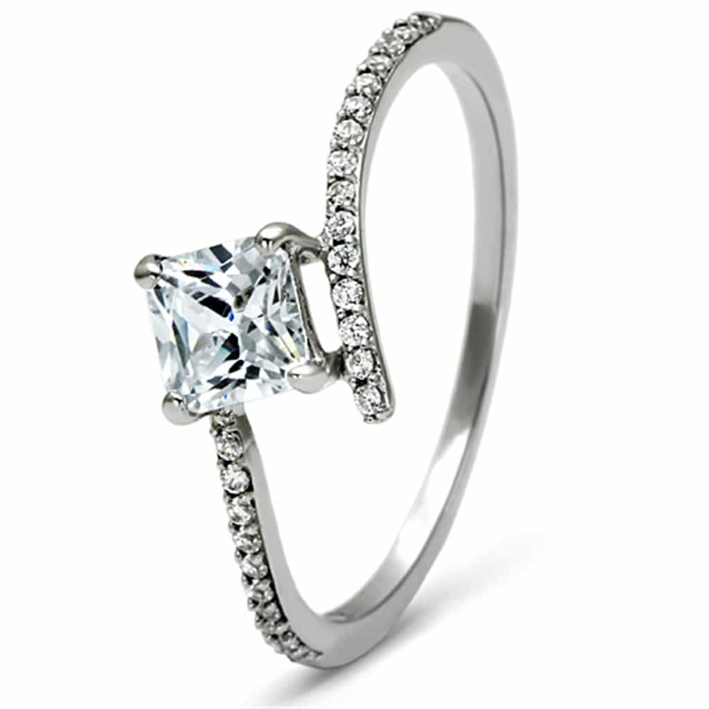 Sterling Silver CZ Emerald Cut Solitaire Pave Thin Ring view 5