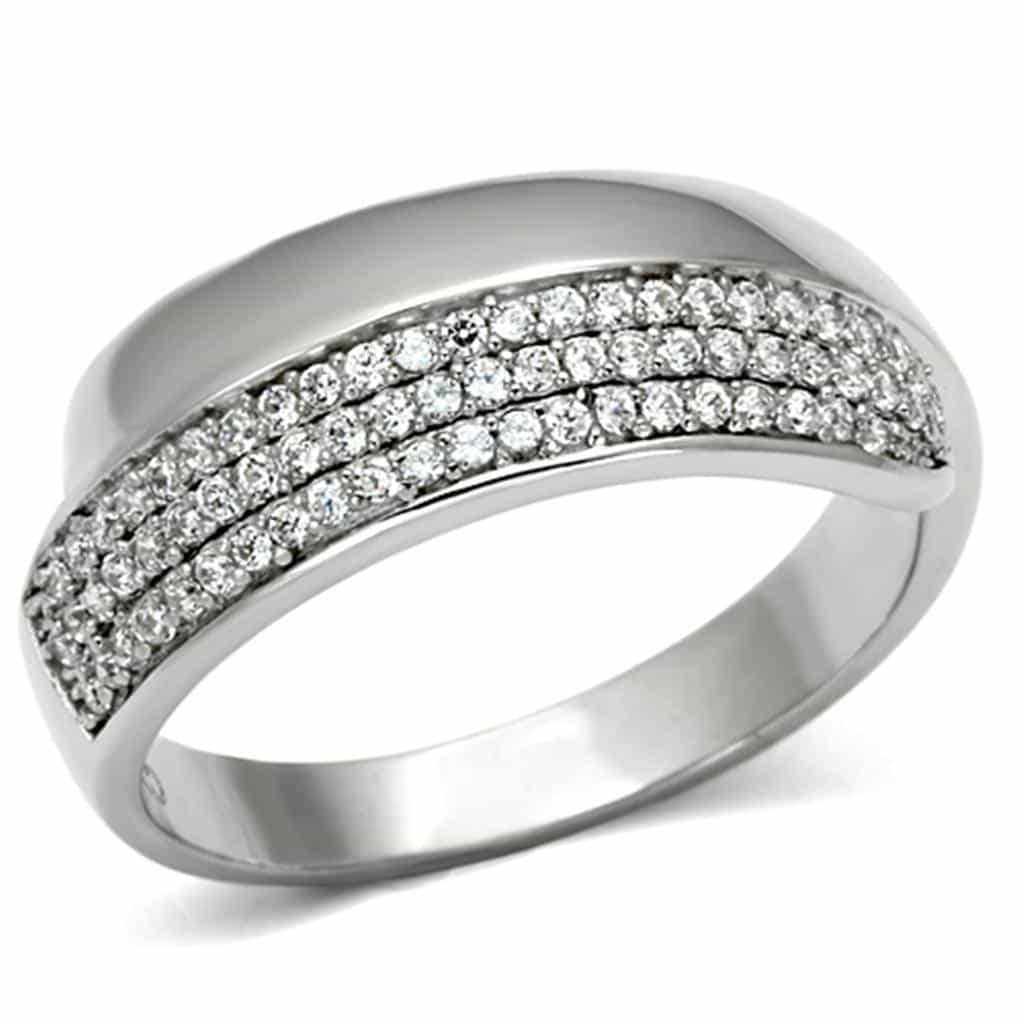 Sterling Silver CZ Pave Half Band Wide Ring view 10