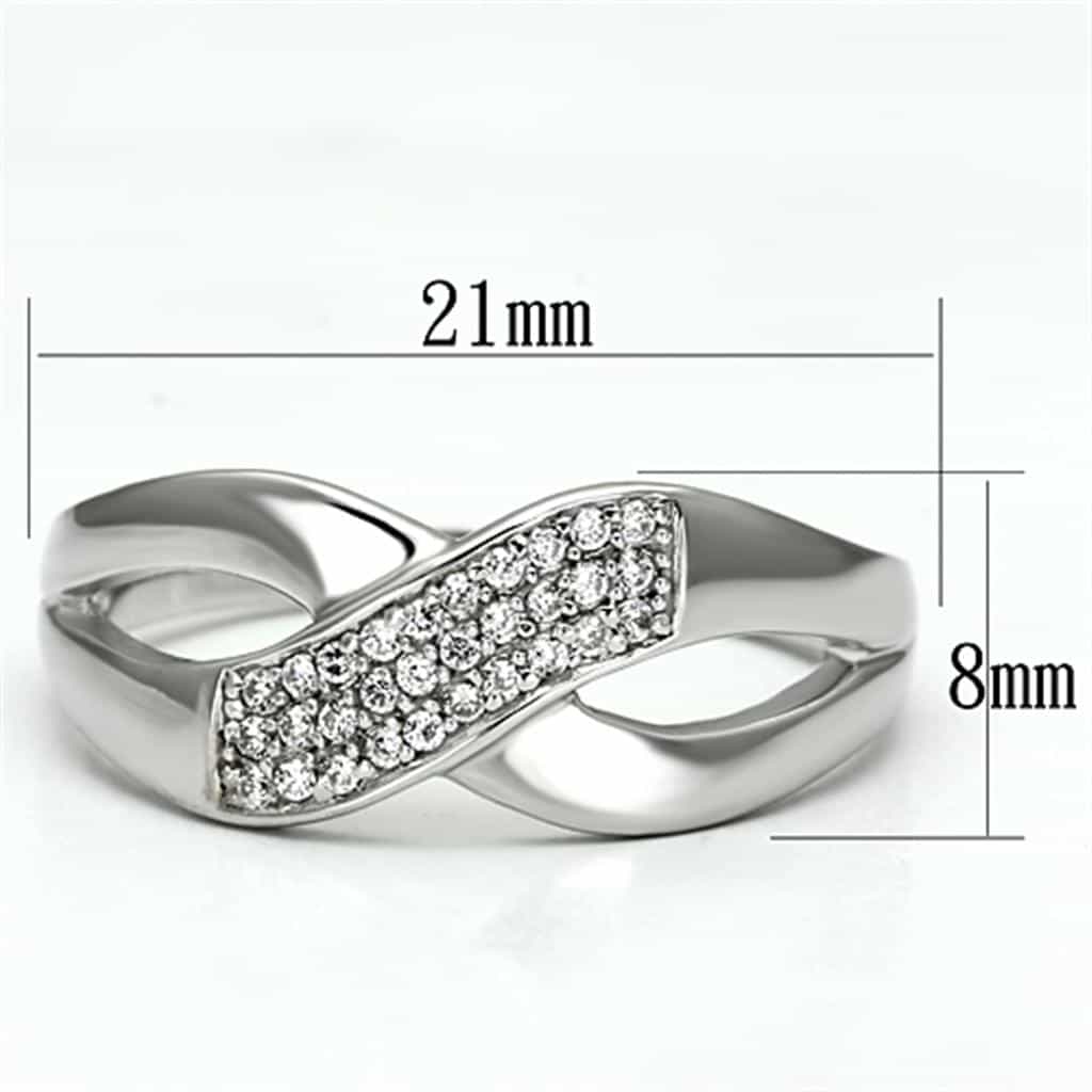 Sterling Silver CZ Pave Wave Crossover Twist Ring view 2