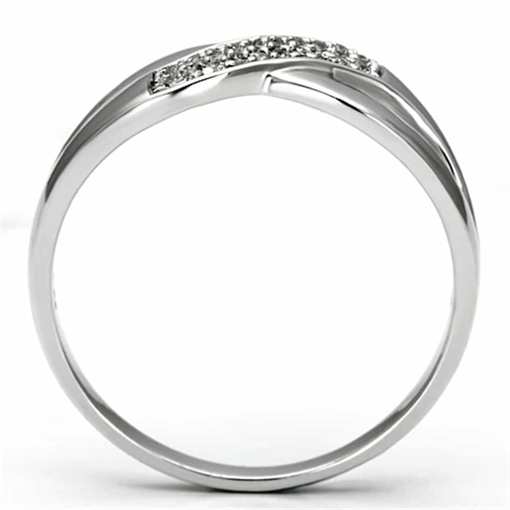 Sterling Silver CZ Pave Wave Crossover Twist Ring view 3
