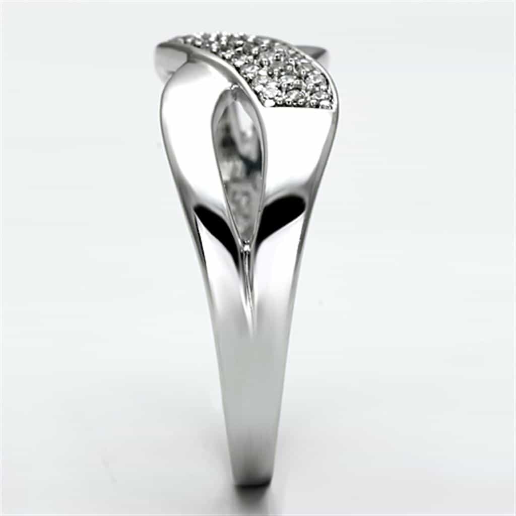 Sterling Silver CZ Pave Wave Crossover Twist Ring view 4