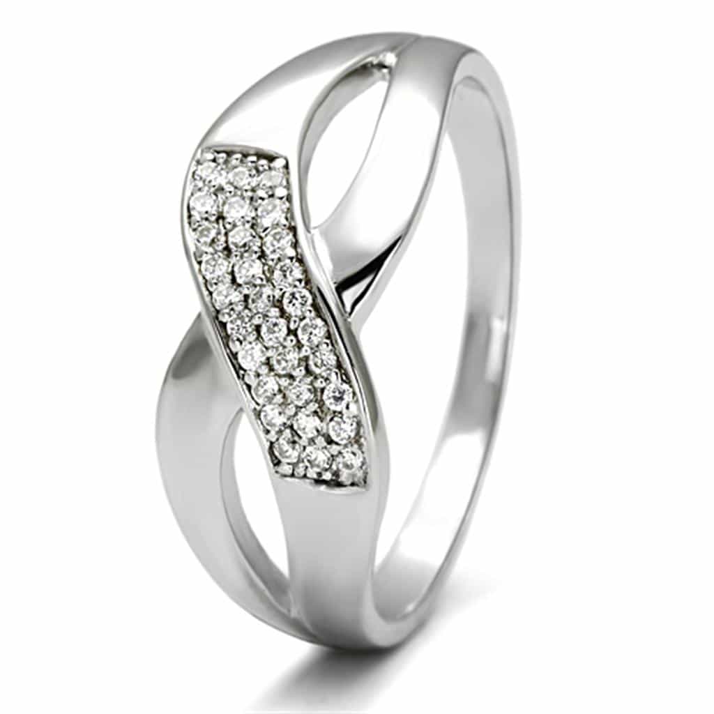 Sterling Silver CZ Pave Wave Crossover Twist Ring view 5