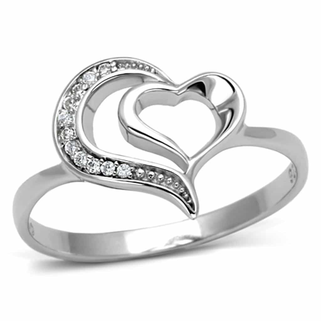 Sterling Silver CZ Heart Open Swirl Ring | The Stainless Jewelry view 5