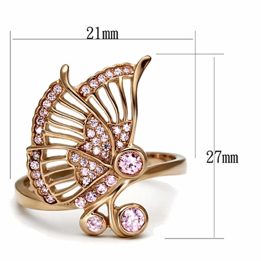 Sterling Silver Rose Gold Pink CZ Butterfly Fan Ring view 7