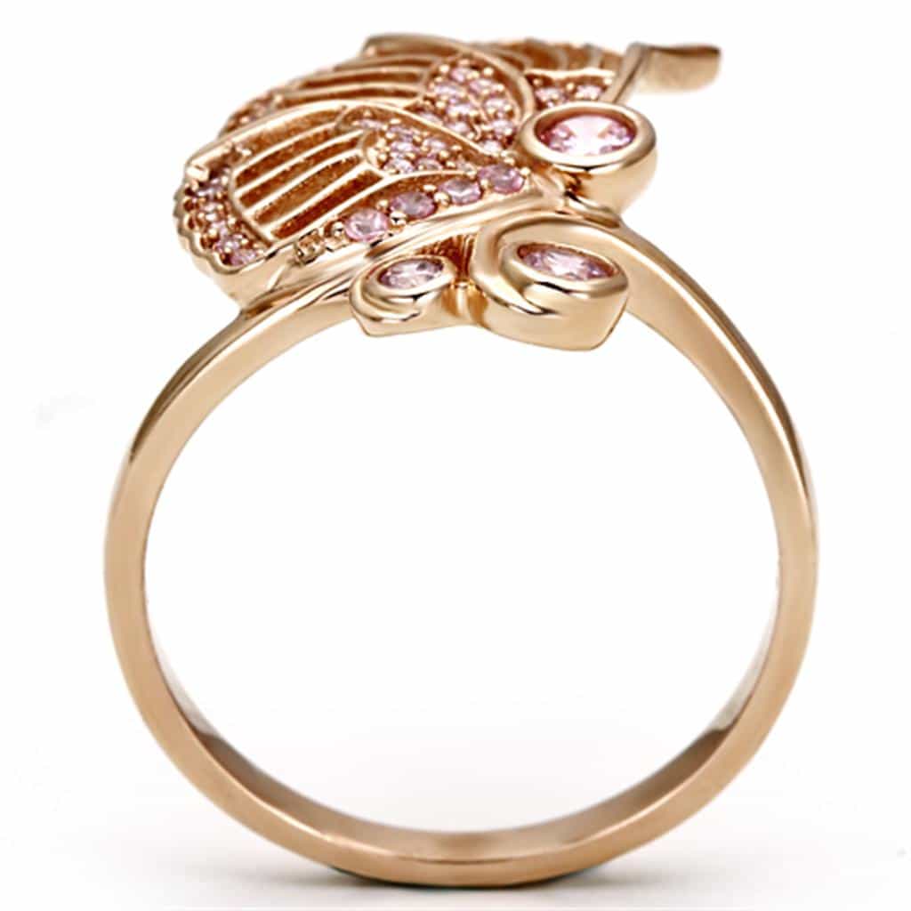 Sterling Silver Rose Gold Pink CZ Butterfly Fan Ring view 8