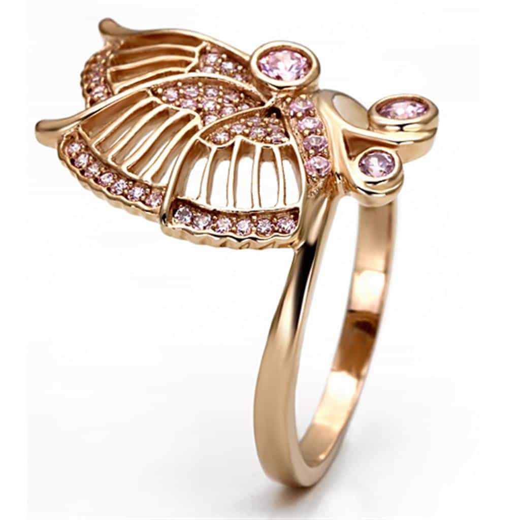 Sterling Silver Rose Gold Pink CZ Butterfly Fan Ring view 9