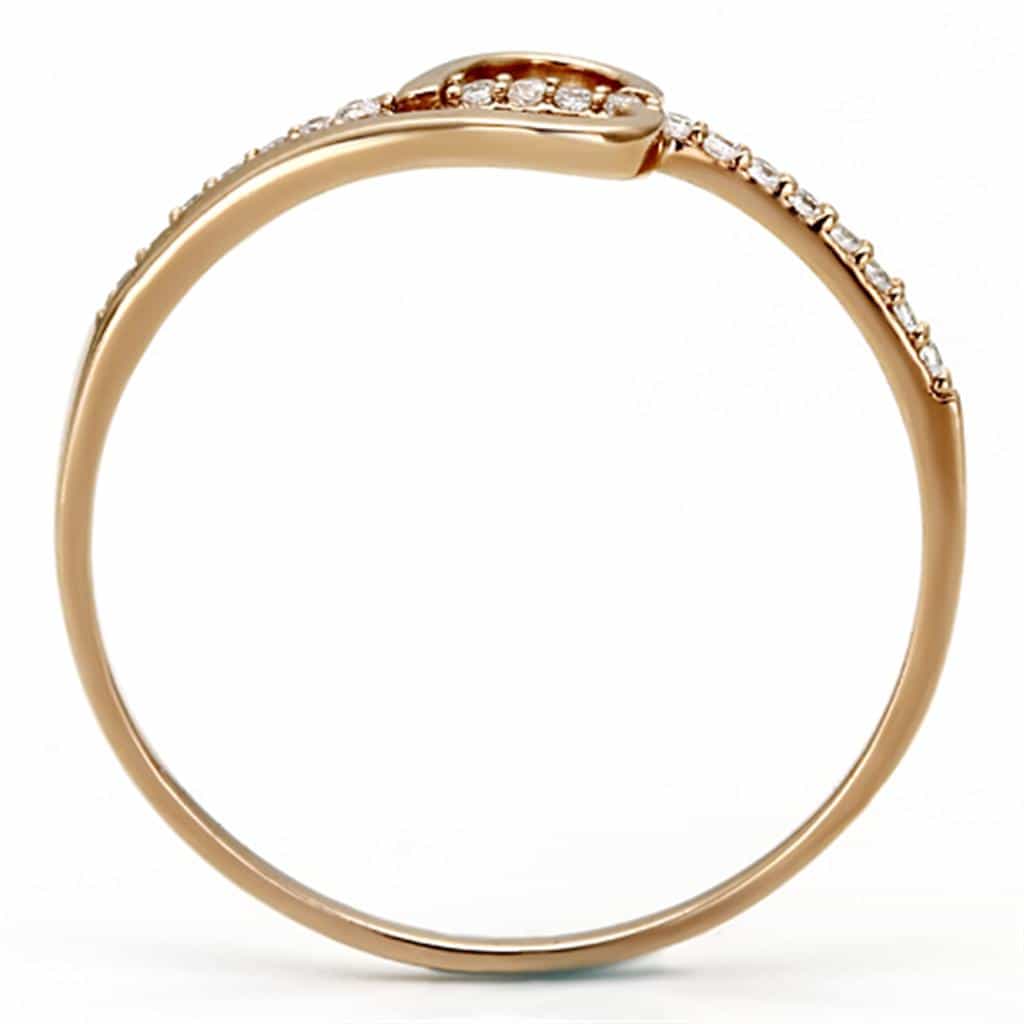 Sterling Silver Rose Gold CZ Round Solitaire Pave Thin Ring view 3