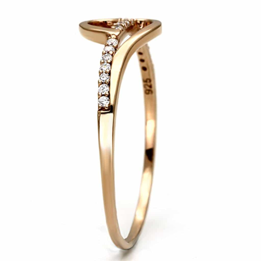 Sterling Silver Rose Gold CZ Round Solitaire Pave Thin Ring view 9