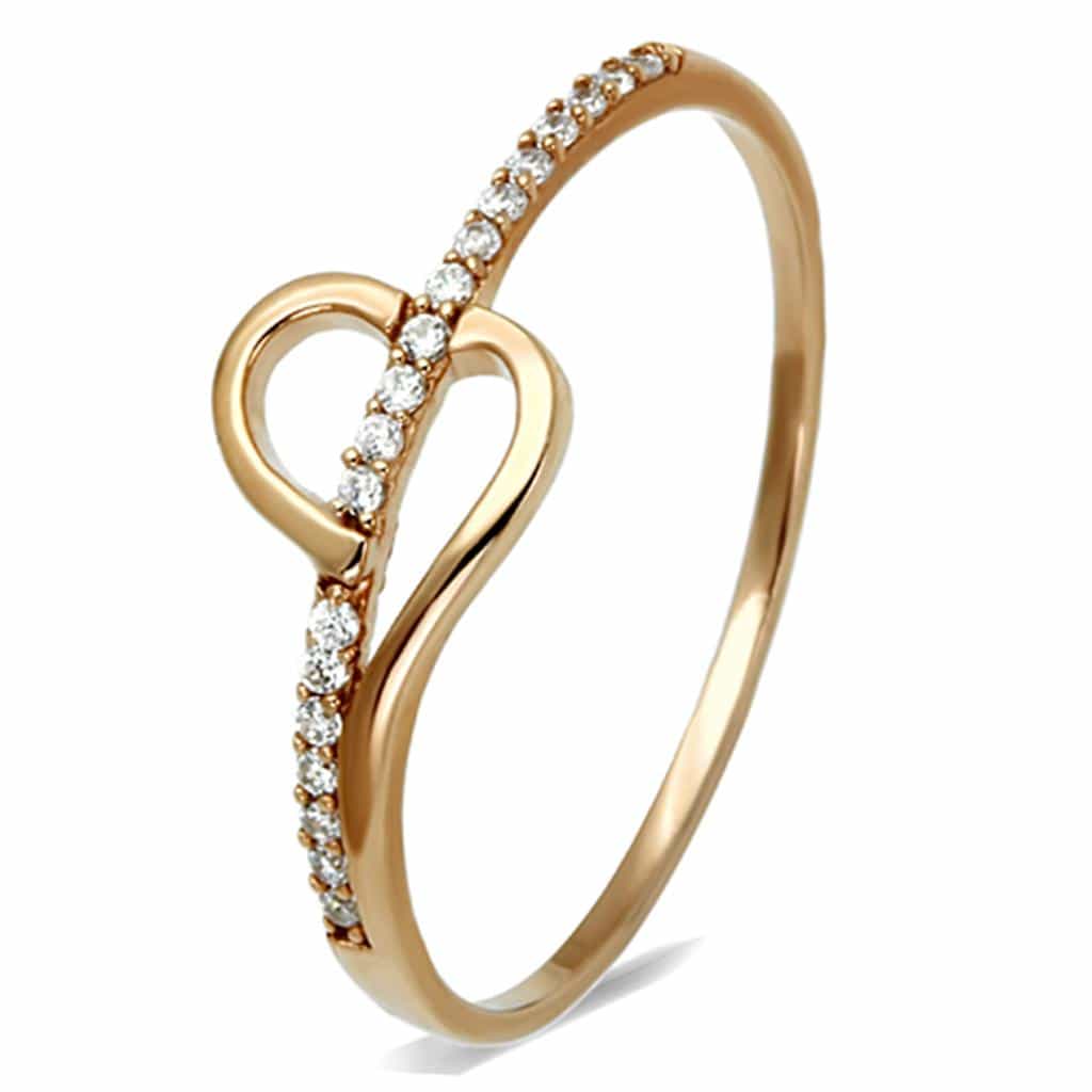 Sterling Silver Rose Gold CZ Round Solitaire Pave Thin Ring view 10