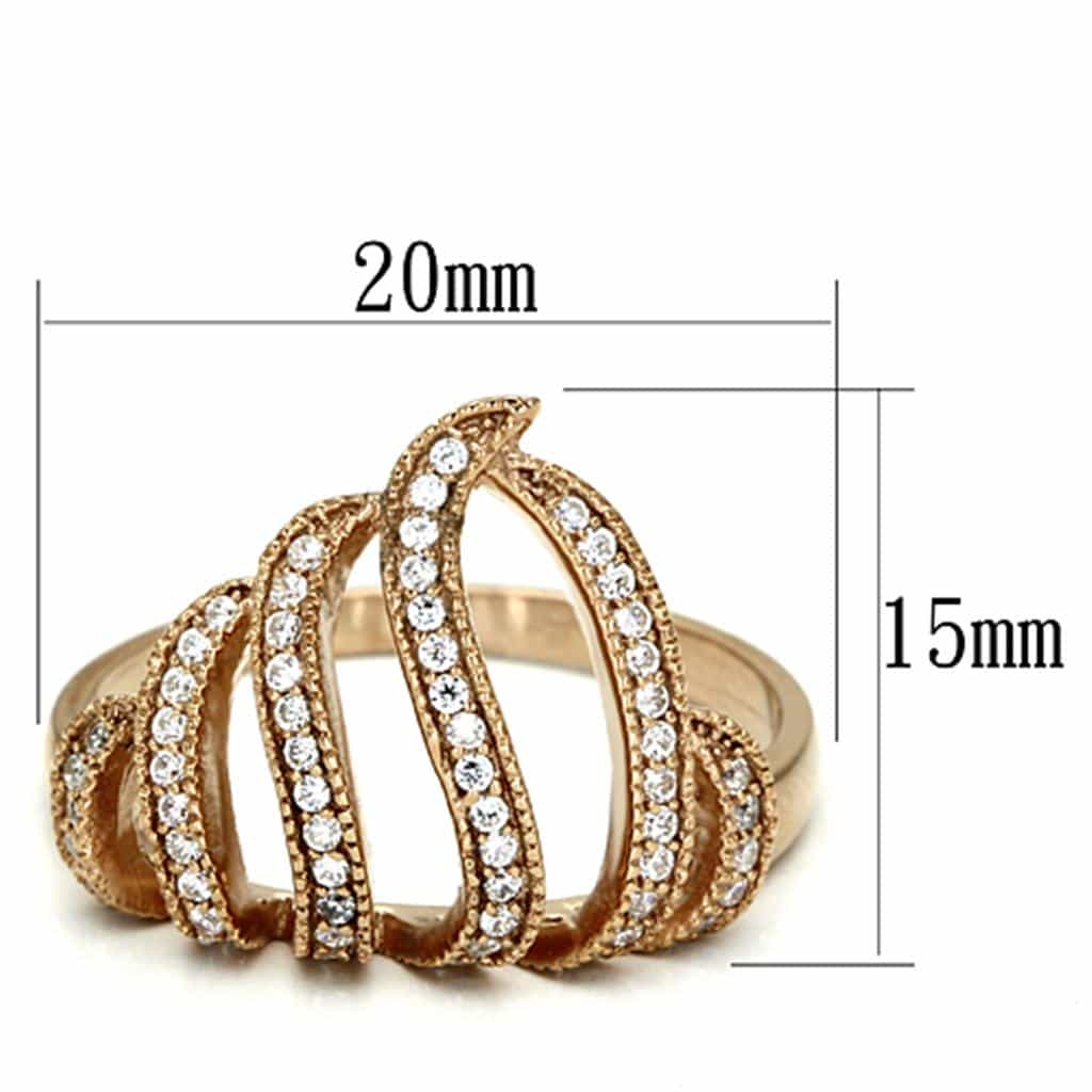 Sterling Silver Rose Gold CZ Triple Spiral Coil Ring view 7