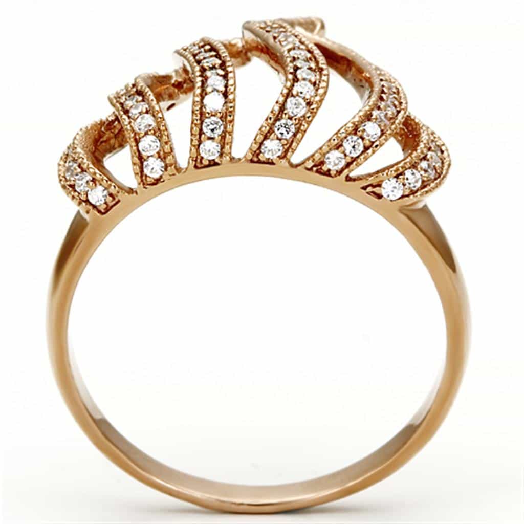 Sterling Silver Rose Gold CZ Triple Spiral Coil Ring view 3