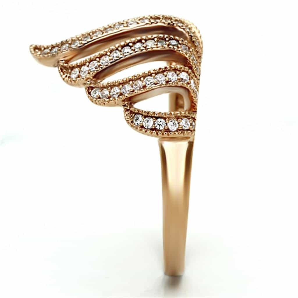 Sterling Silver Rose Gold CZ Triple Spiral Coil Ring view 9