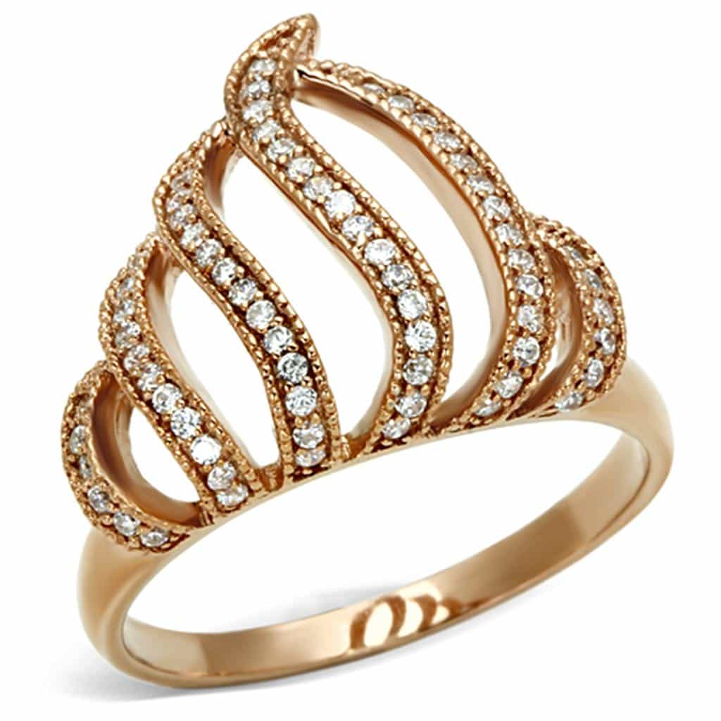 Sterling Silver Rose Gold CZ Triple Spiral Coil Ring view 5