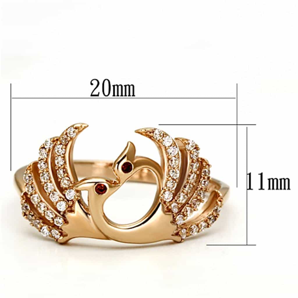 Sterling Silver Rose Gold CZ Swan Bird Open Ring view 2