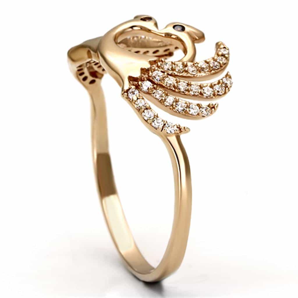 Sterling Silver Rose Gold CZ Swan Bird Open Ring view 9