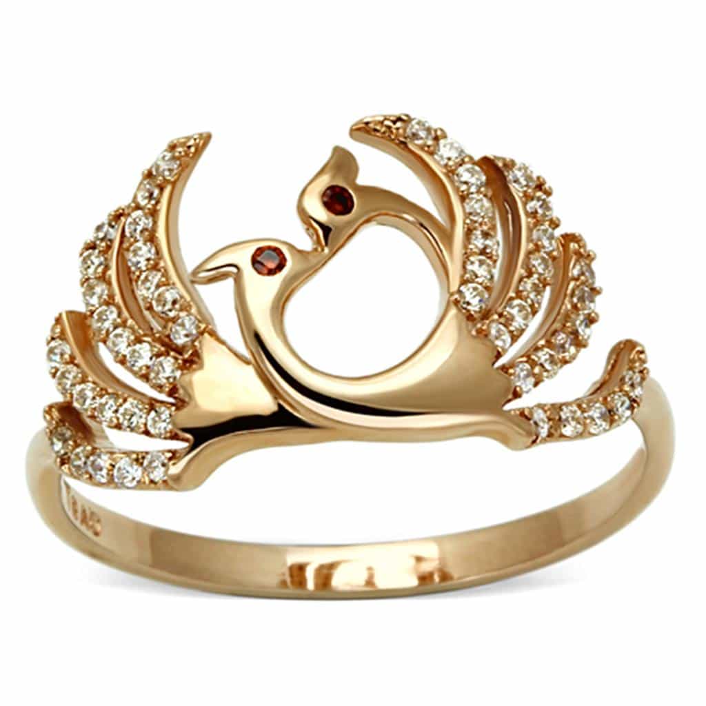 Sterling Silver Rose Gold CZ Swan Bird Open Ring view 10