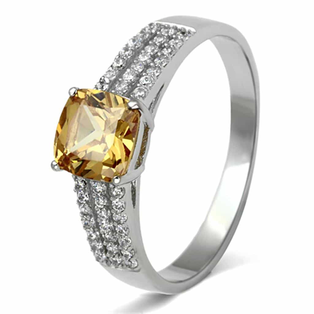Sterling Silver Citrine Round Multi Row Pave Ring view 10