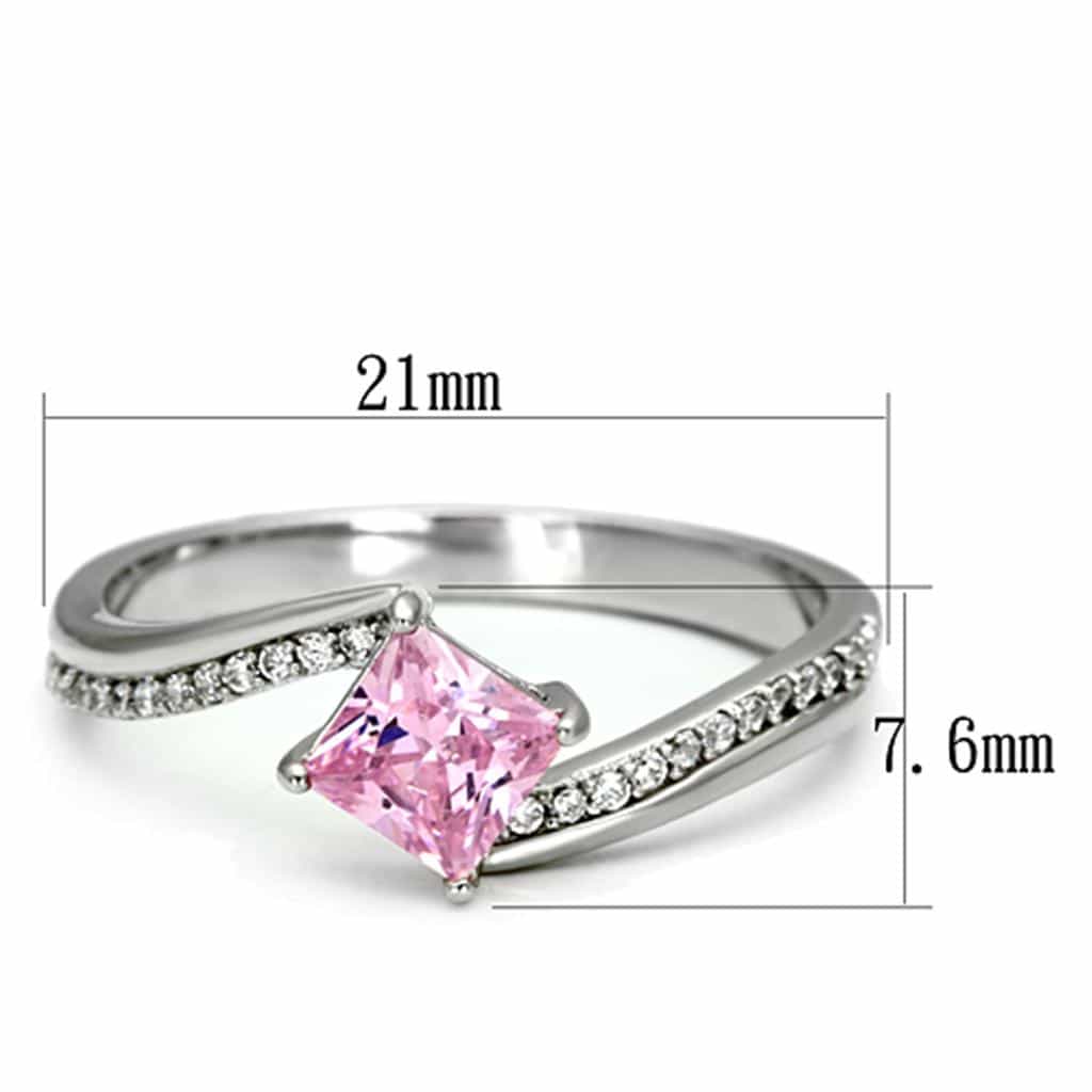 Sterling Silver Pink CZ Princess Bypass Pave Thin Ring view 2