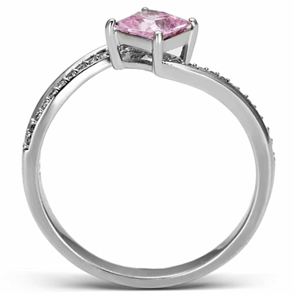 Sterling Silver Pink CZ Princess Bypass Pave Thin Ring view 8