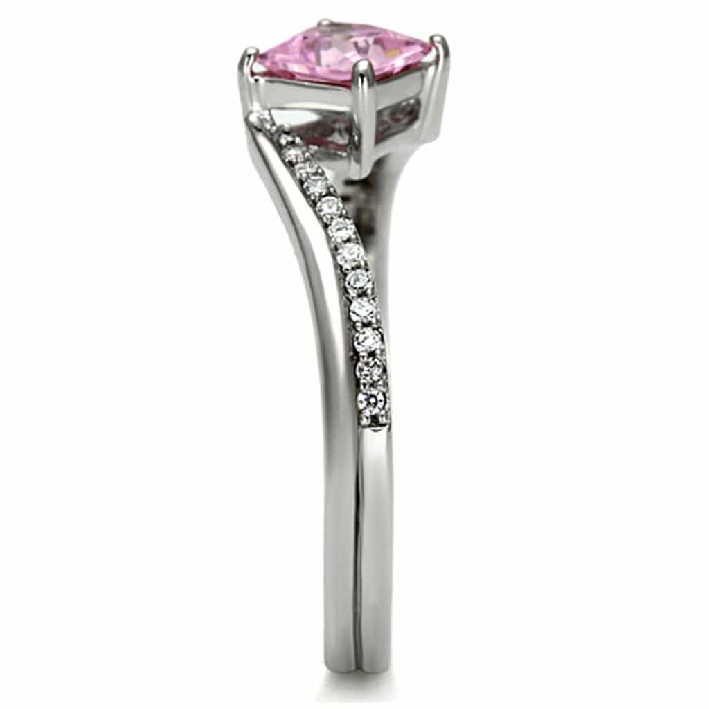 Sterling Silver Pink CZ Princess Bypass Pave Thin Ring view 4