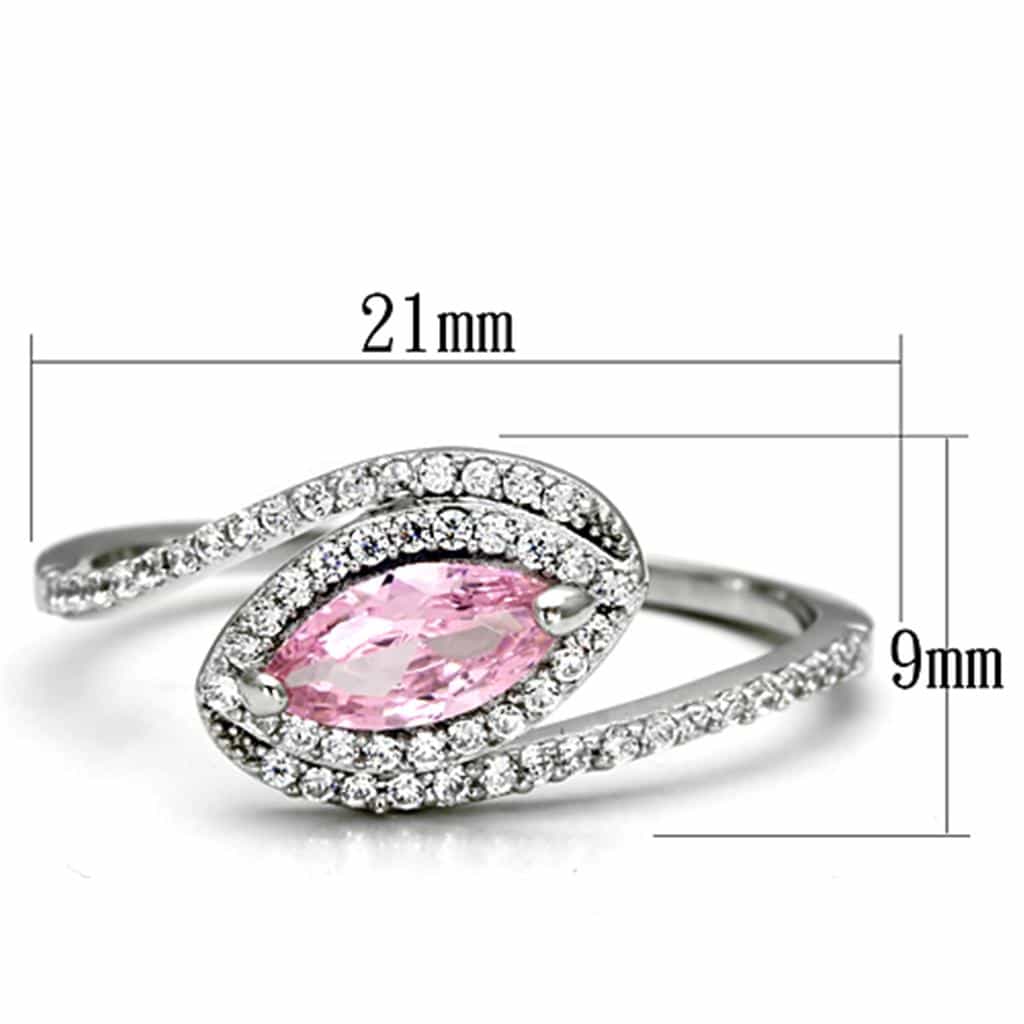 Sterling Silver Pink CZ Marquise Pave Swirl Ring view 7