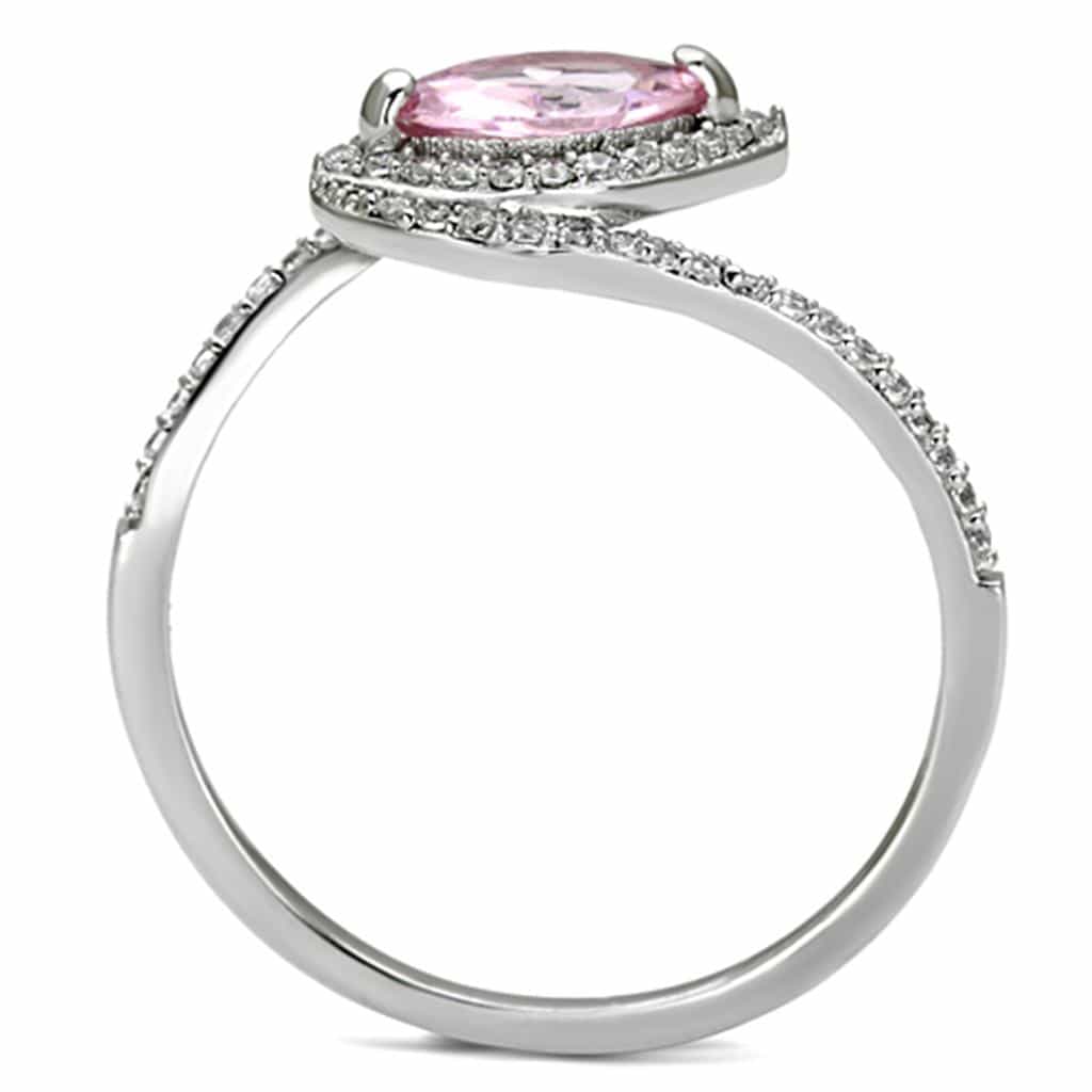 Sterling Silver Pink CZ Marquise Pave Swirl Ring view 8