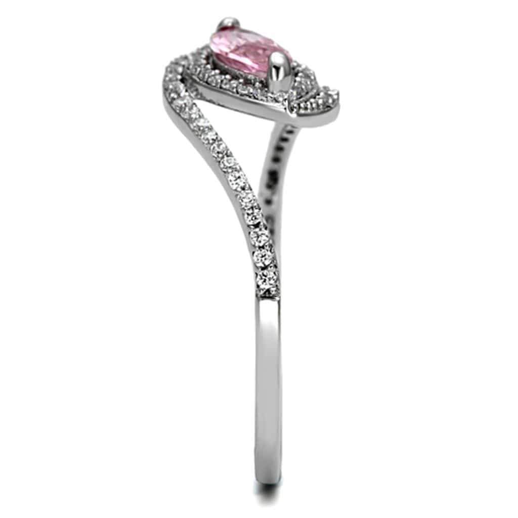 Sterling Silver Pink CZ Marquise Pave Swirl Ring view 4
