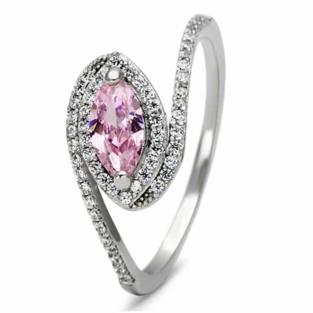 Sterling Silver Pink CZ Marquise Pave Swirl Ring view 10