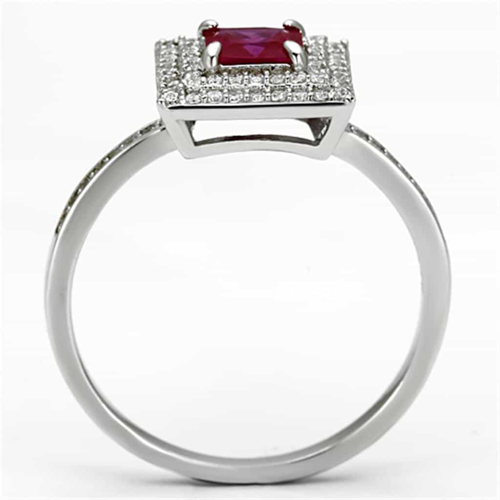 Sterling Silver Ruby Princess Double Halo Pave Ring view 3