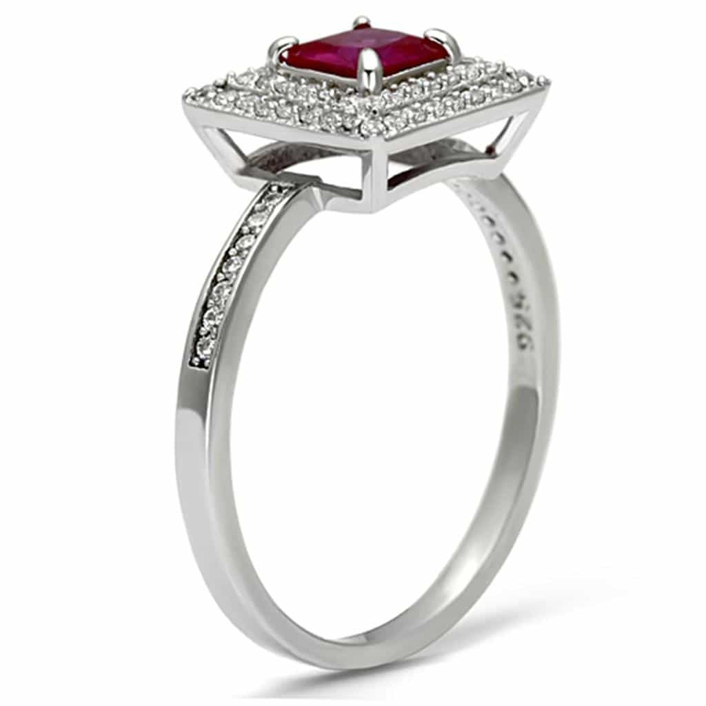 Sterling Silver Ruby Princess Double Halo Pave Ring view 9